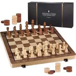 Wooden Chess Set- Chess Board with 2 Extra Queens